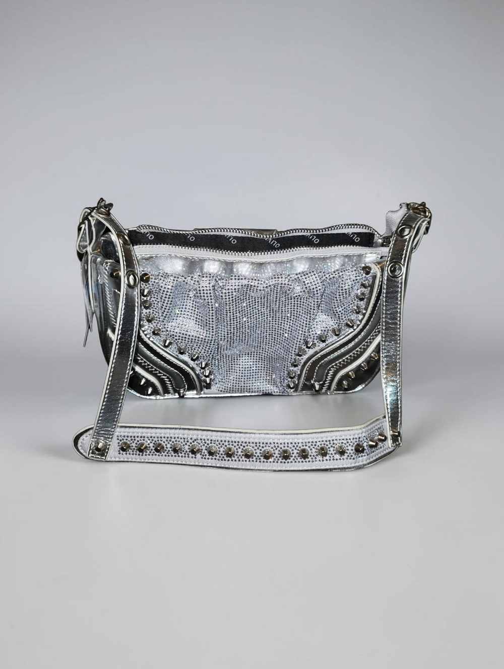 Nwt Olivia Miller Silver Metallic Studded Crossbody Bag